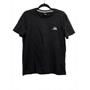 Percival Mens‎ Dim Sum Embroidery Organic 100% Cotton T-Shirt Black Size M